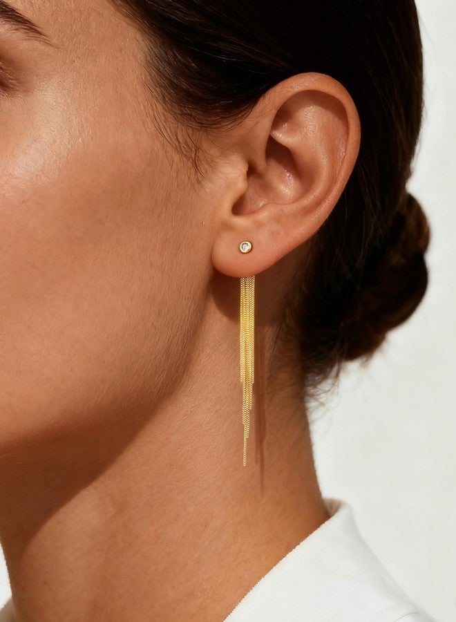 Carffordo Dangle Earrings for Women - Dainty 14K Gold Plated Long Tassel Earrings Trendy Wedding Drop Earring Hypoallergenic Prom jewelry - Image 3